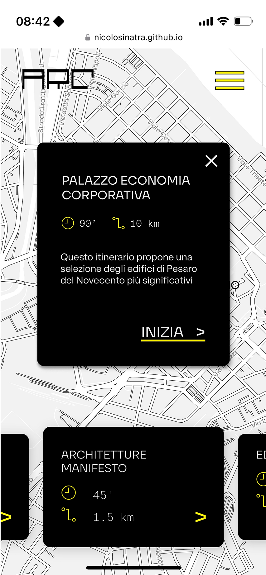 Mockup della web app del progetto ARC