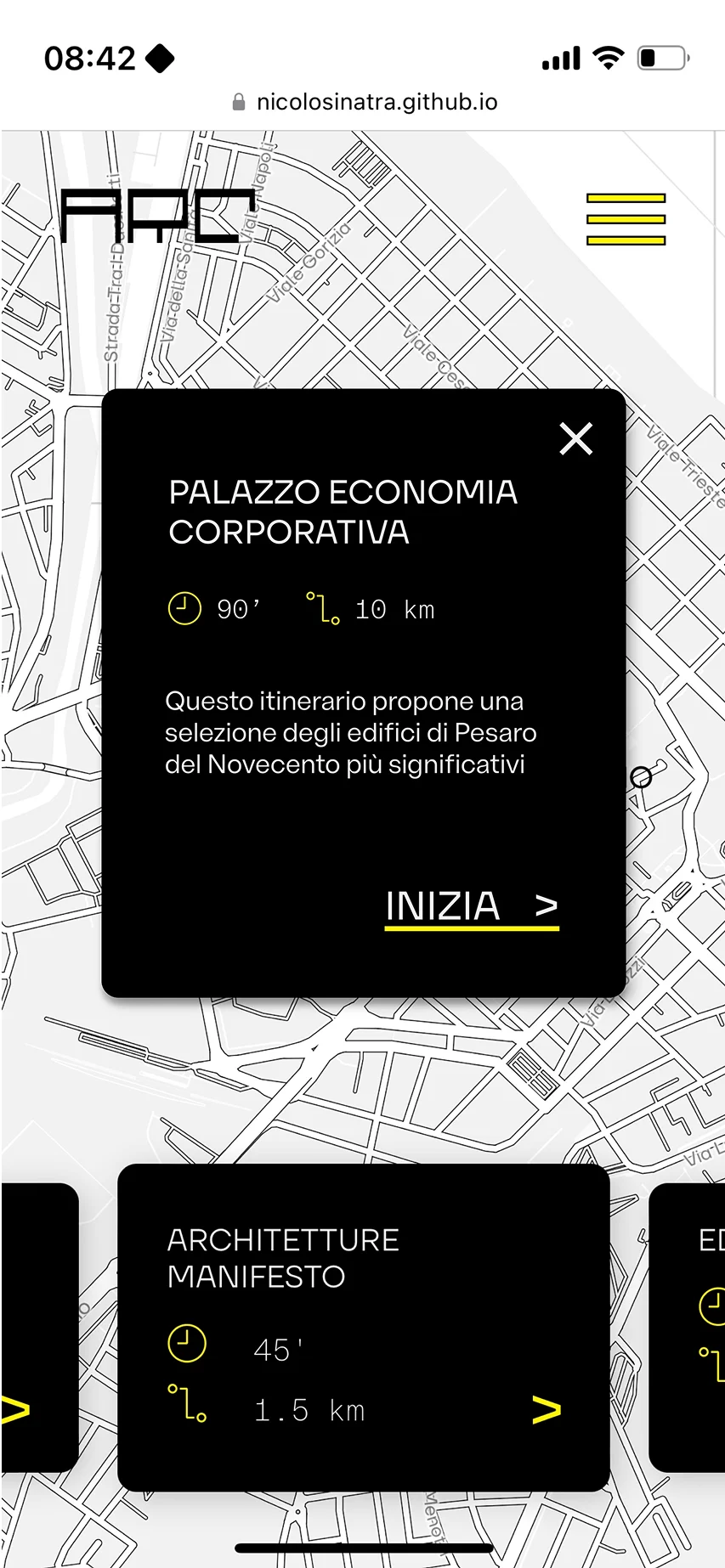 Mockup della web app del progetto ARC