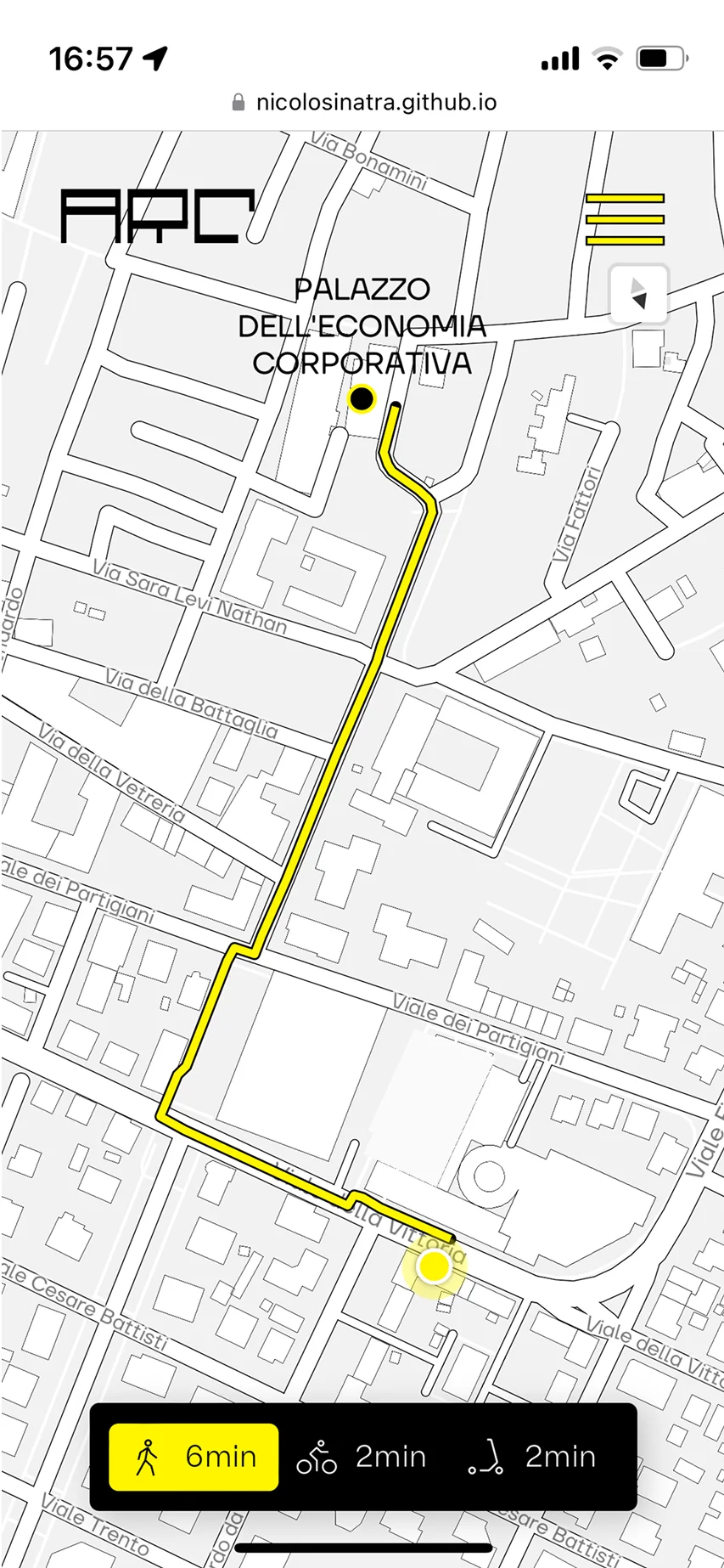 Mockup della web app del progetto ARC