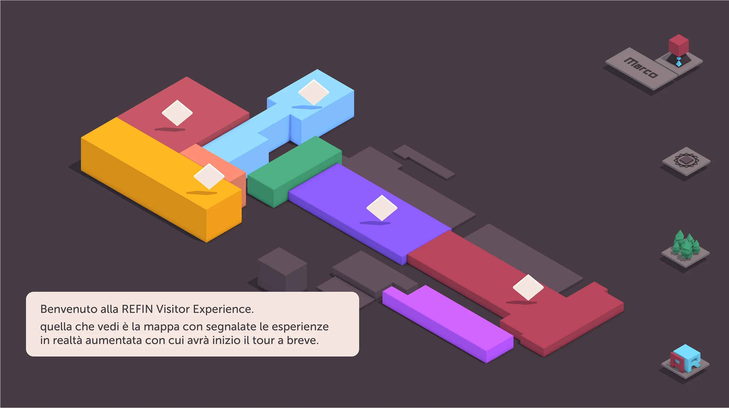 schermata di benvenuto, introduttiva all'esperienza