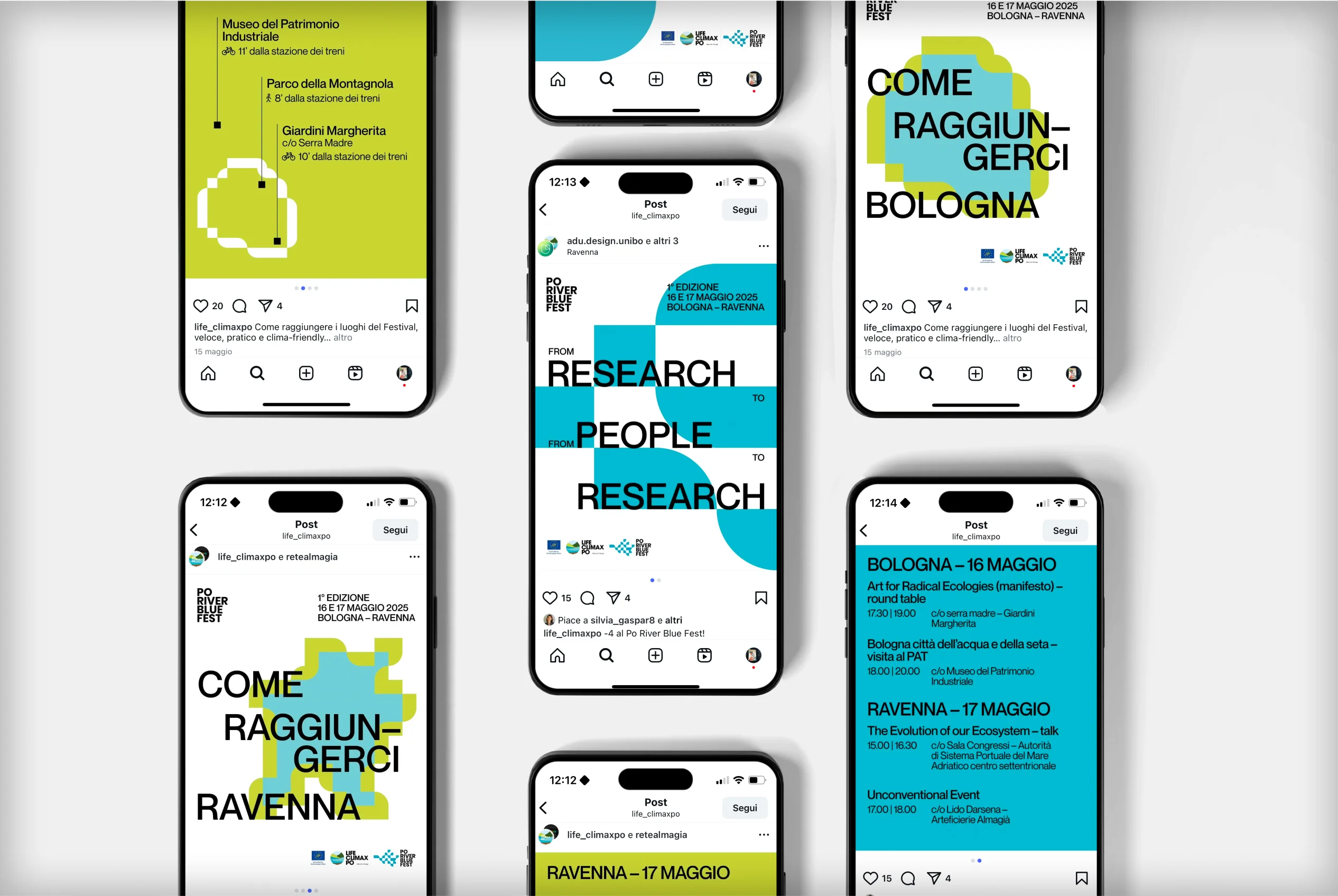 Mockup su smartphone devices dei contenuti social inerenti al festival