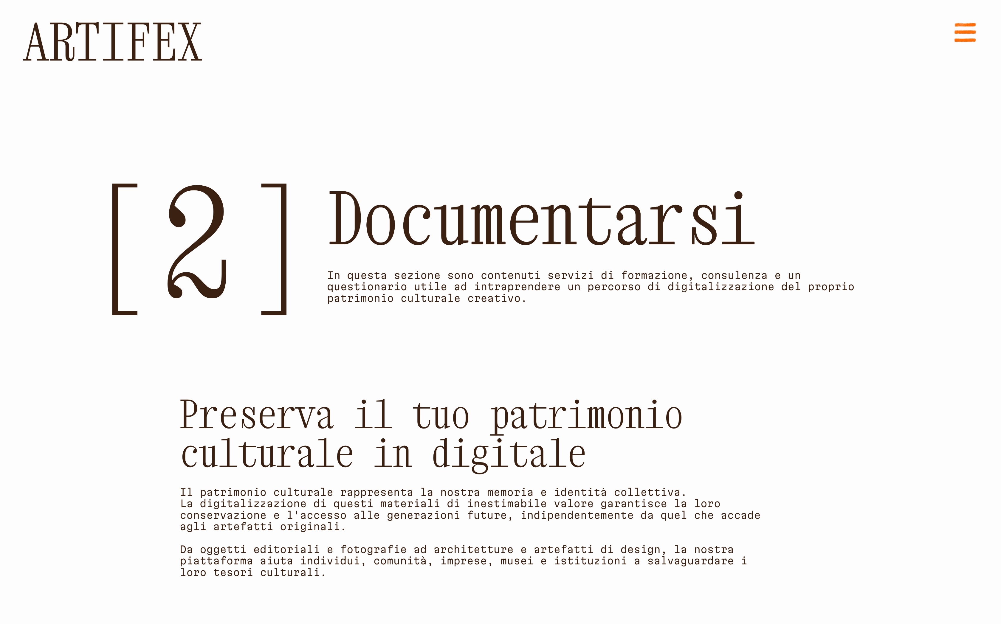 Screen del sito - Sezione documentarsi