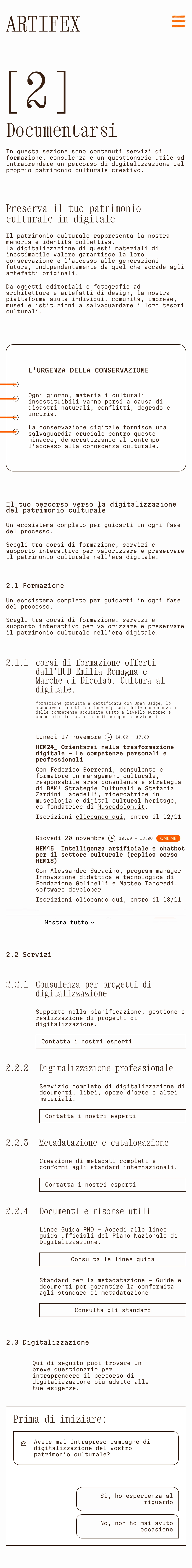 Sezione documentarsi in modalità griglia visualizzata su uno smartphone